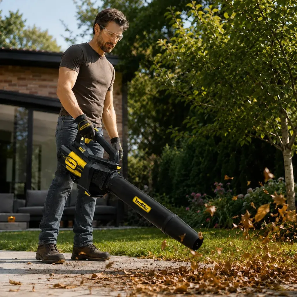 YardMax brushless fukár 3000W odhŕňa lístie rýchlosťou 420 km/h